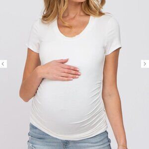White Basic Short Sleeve Maternity Fitted Top